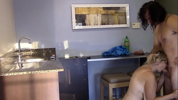 Milf fucked in kitchen gets a cumshot on her huge tits